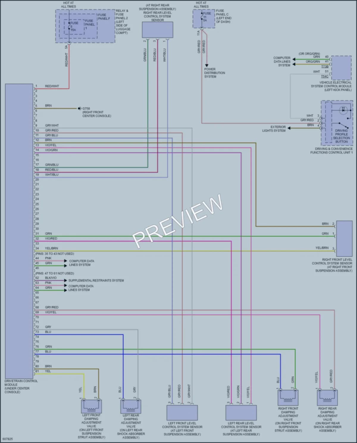 2018 Audi 4D Hatchback Electronic Suspension wiring diagram preview with protected circuit layout