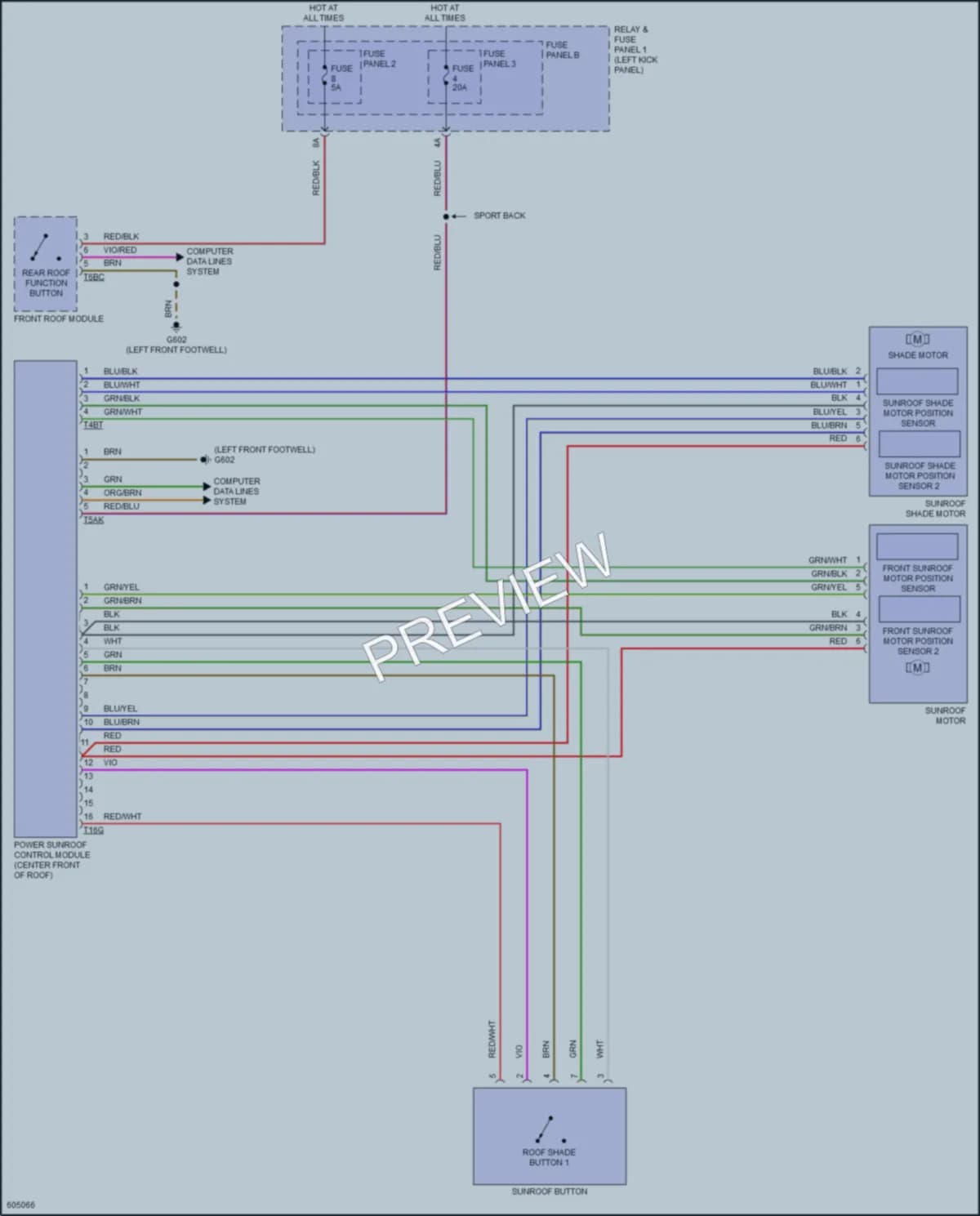 2018 Audi 4D Hatchback Power Top Sunroof wiring diagram preview with protected circuit layout