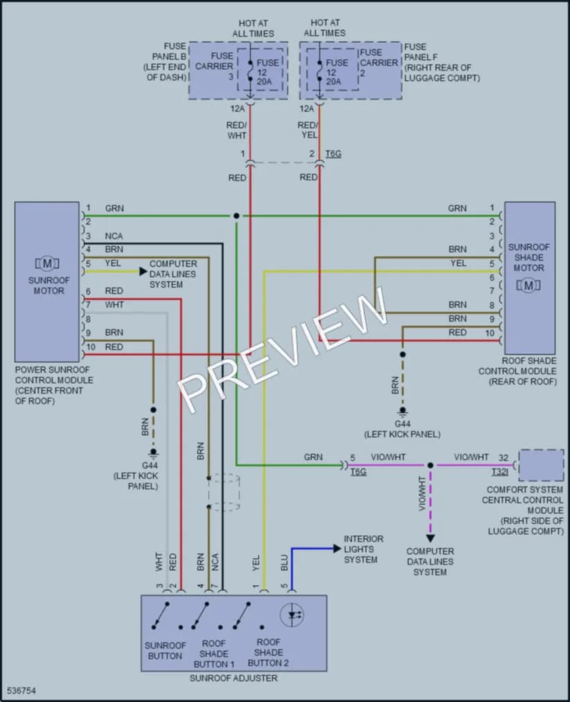 2018 Audi S7 Power Top Sunroof wiring diagram preview