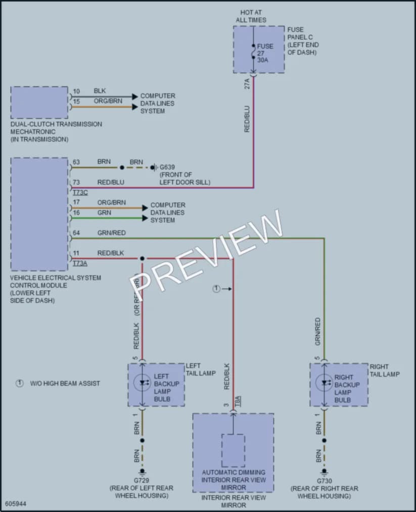 2018 Audi TTRS Exterior Lights wiring diagram preview