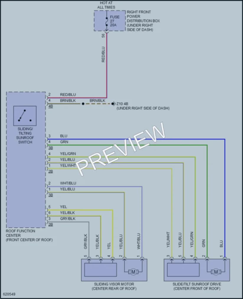 2018 BMW 530e Power Top Sunroof wiring diagram preview