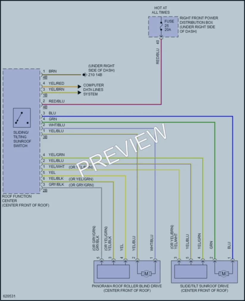 2018 BMW X3 Power Top Sunroof wiring diagram preview