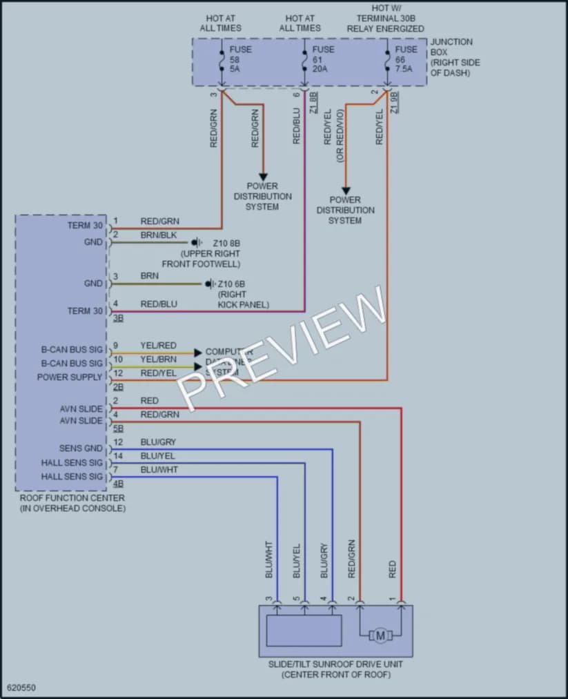 2018 BMW X4 Power Top Sunroof wiring diagram preview