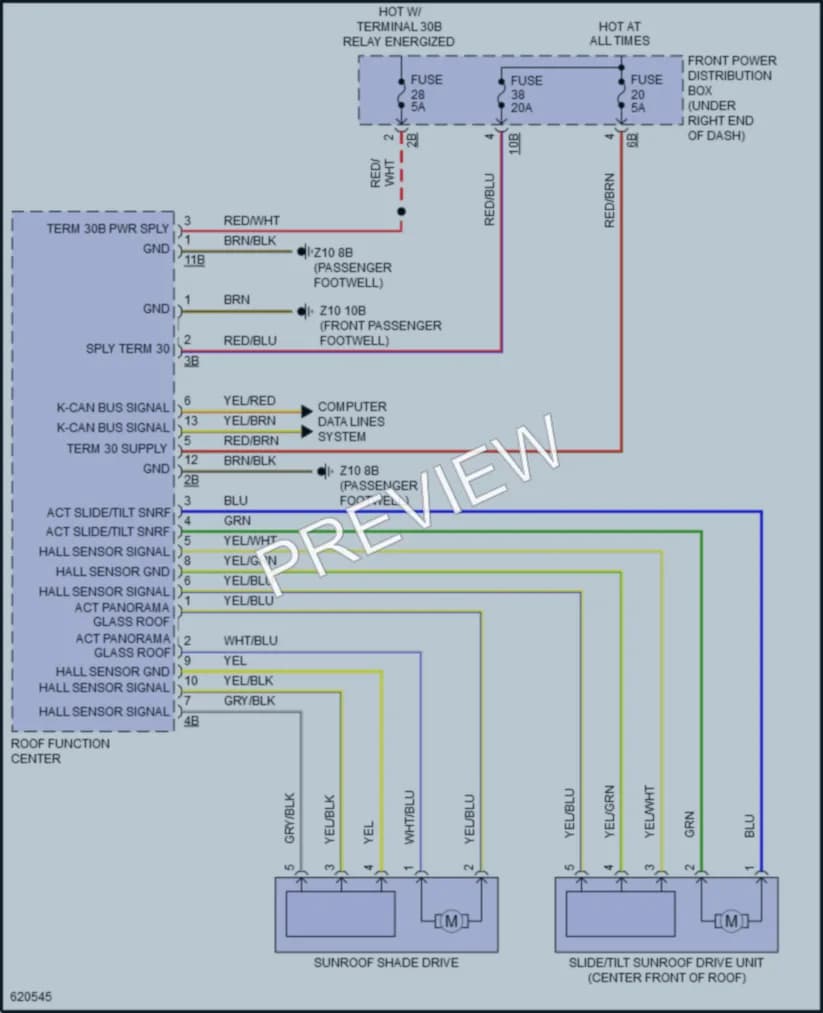 2018 BMW X6M Power Top Sunroof wiring diagram preview