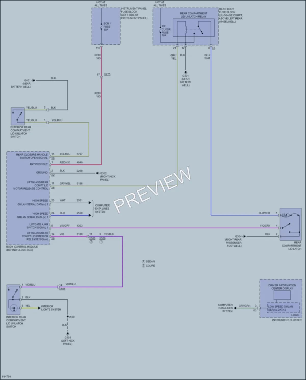 2018 Cadillac ATSV Trunk Tailgate Fuel Door wiring diagram preview