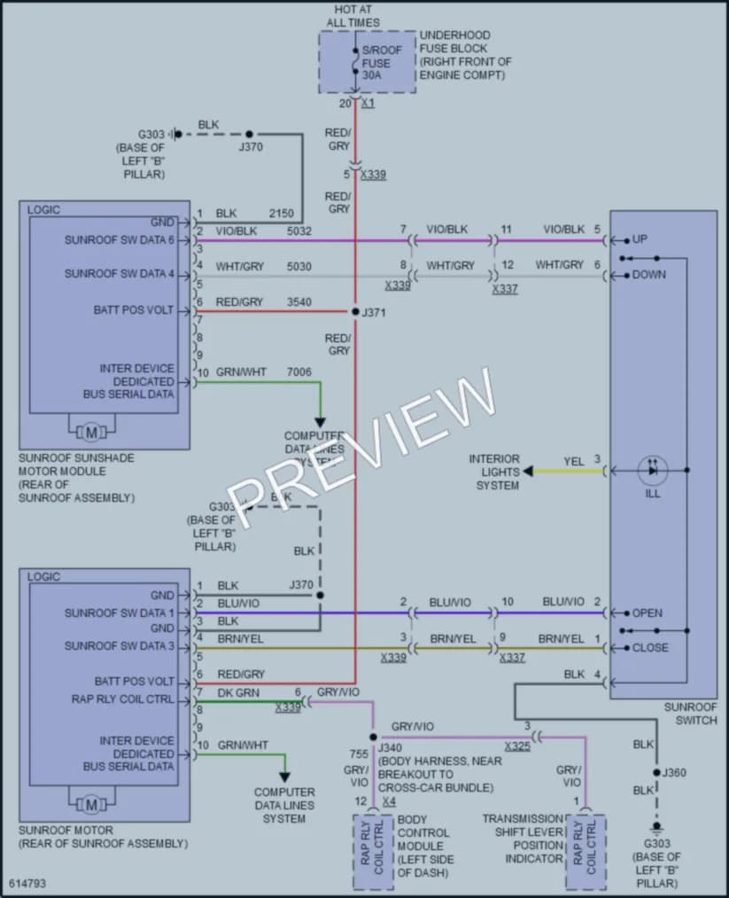 2018 Cadillac CTSV Power Top Sunroof wiring diagram preview
