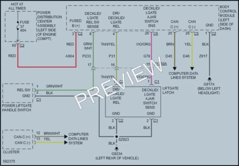 2018 Chrysler PacificaHybrid Trunk Tailgate Fuel Door wiring diagram preview