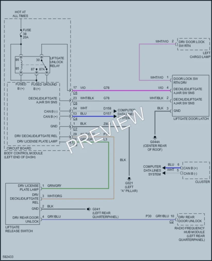 2018 Fiat 500X Trunk Tailgate Fuel Door wiring diagram preview