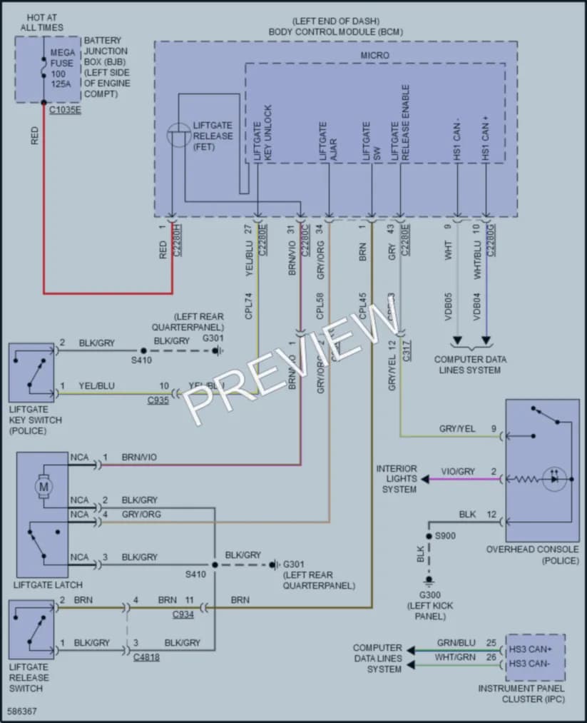 2018 Ford Explorer Trunk Tailgate Fuel Door wiring diagram preview