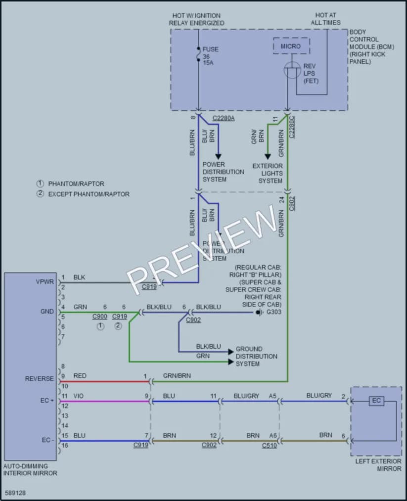 2018 Ford F150 Power Mirrors wiring diagram preview