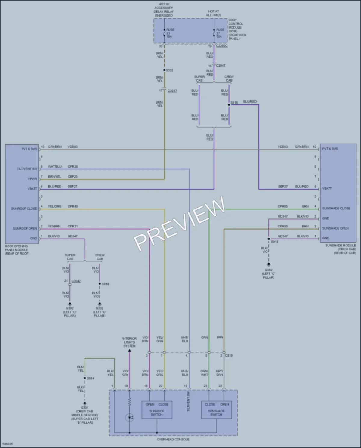 2018 Ford F250SuperDuty Power Top Sunroof wiring diagram preview