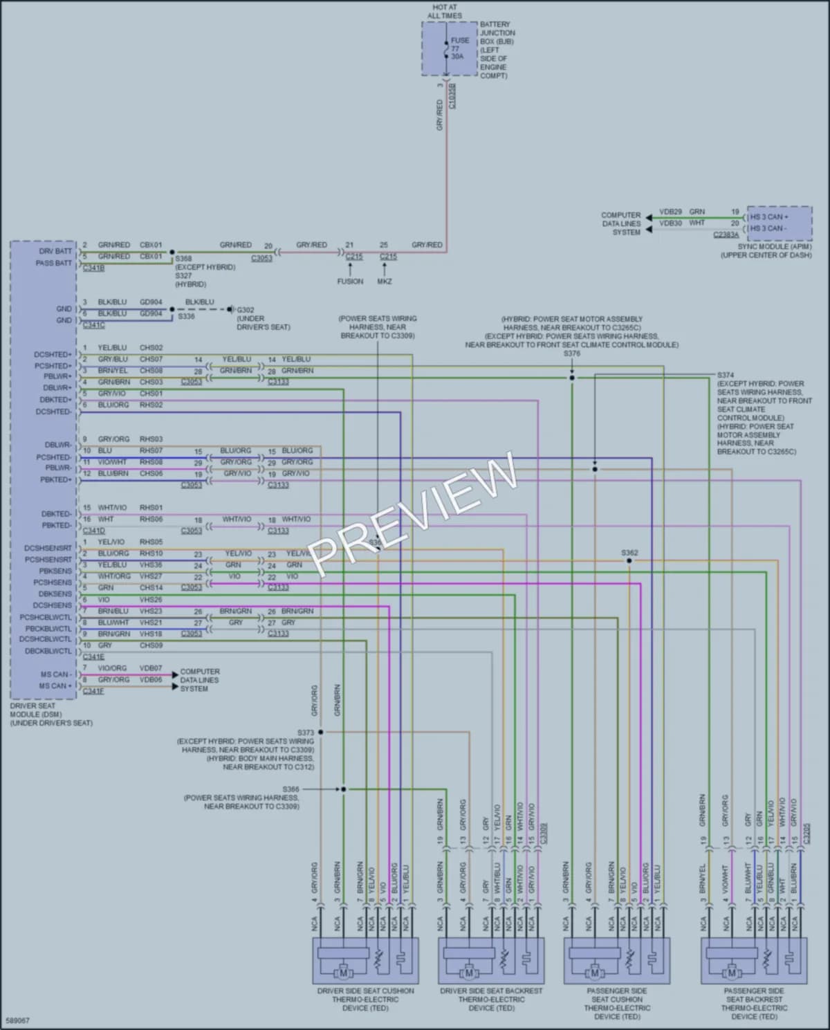 2018 Ford FusionEnergi Power Seats wiring diagram preview