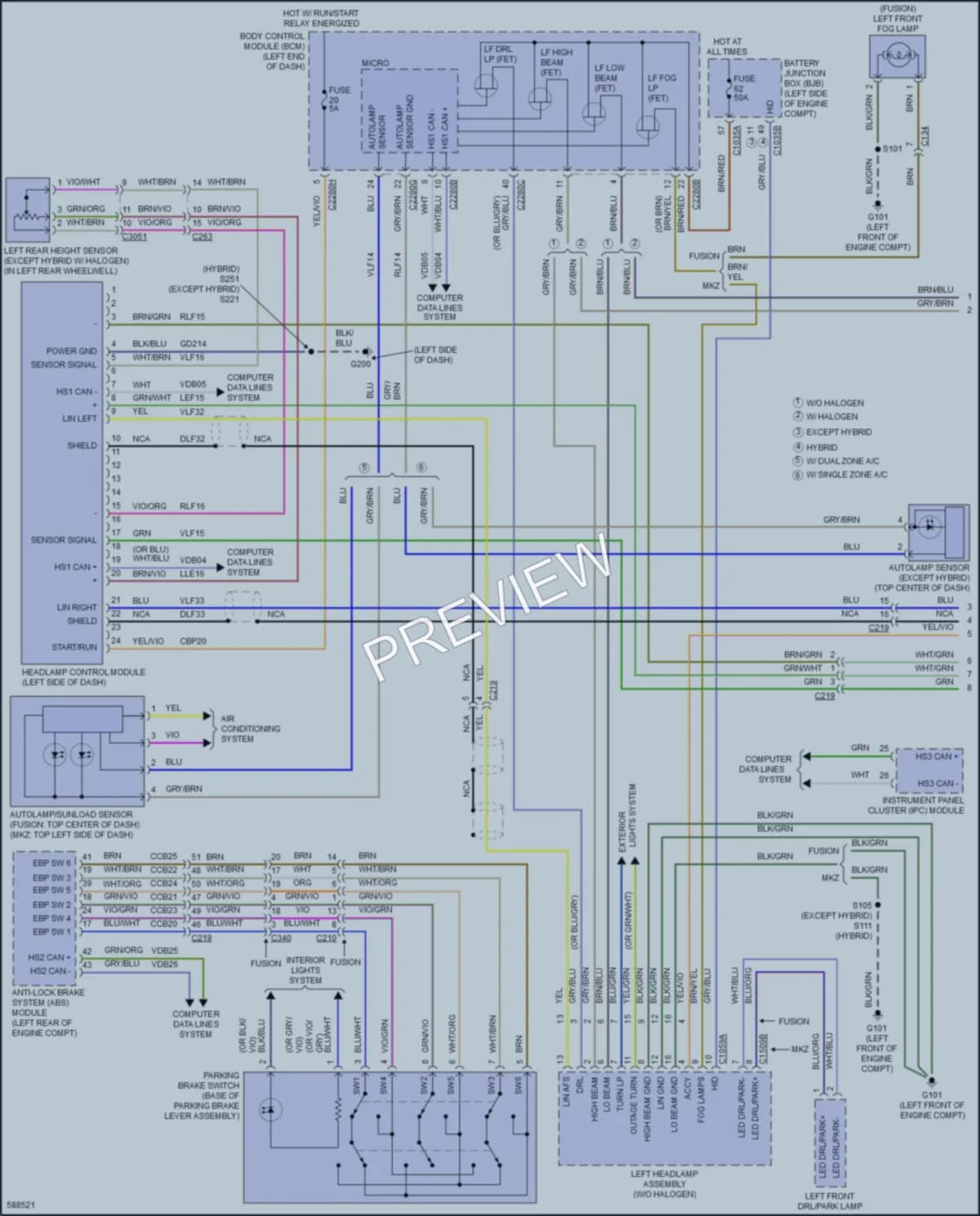 2018 Ford FusionHybrid Headlights wiring diagram preview