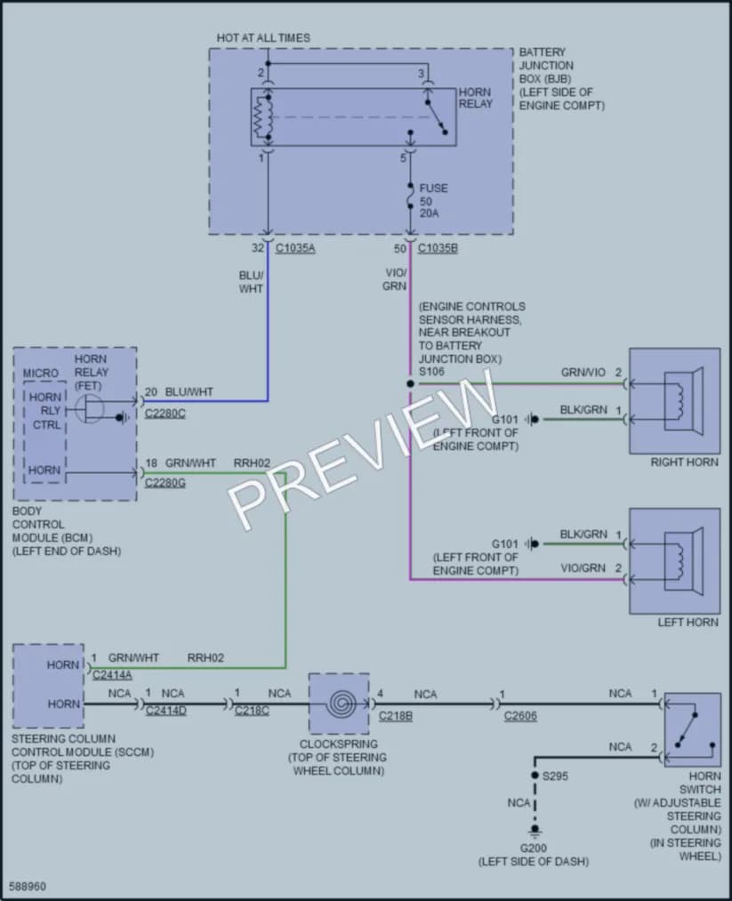 2018 Ford FusionHybrid Horn wiring diagram preview