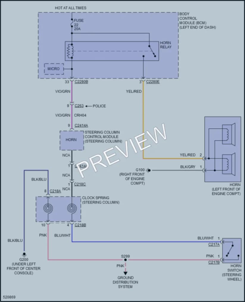 2018 Ford Taurus Horn wiring diagram preview