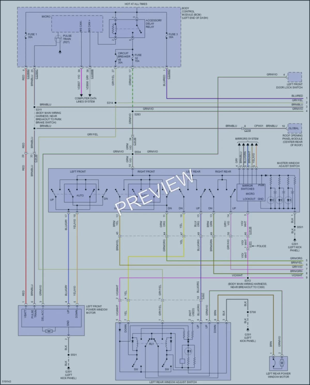 2018 Ford Taurus Power Windows wiring diagram preview