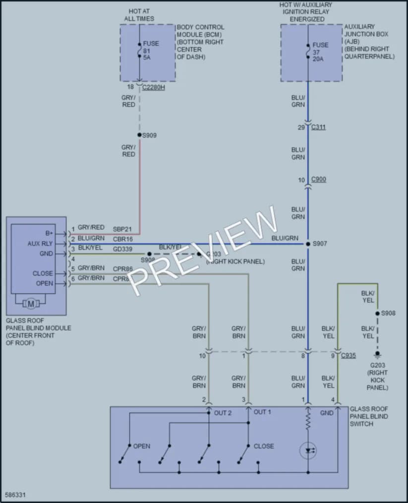2018 Ford TransitConnect Power Top Sunroof wiring diagram preview