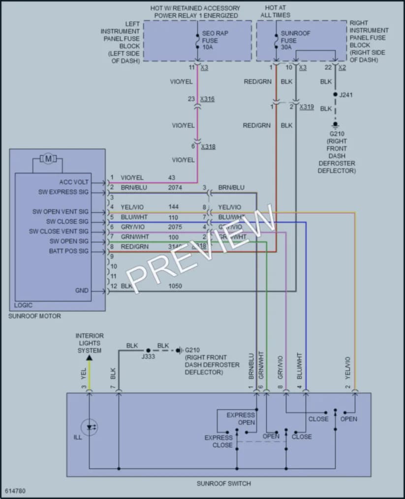 2018 GMC 2500HDSierraDenali Power Top Sunroof wiring diagram preview