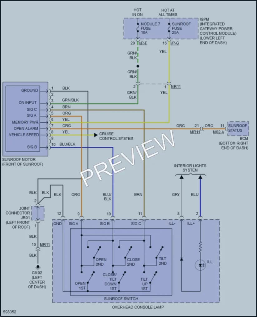 2018 Genesis G80 Power Top Sunroof wiring diagram preview