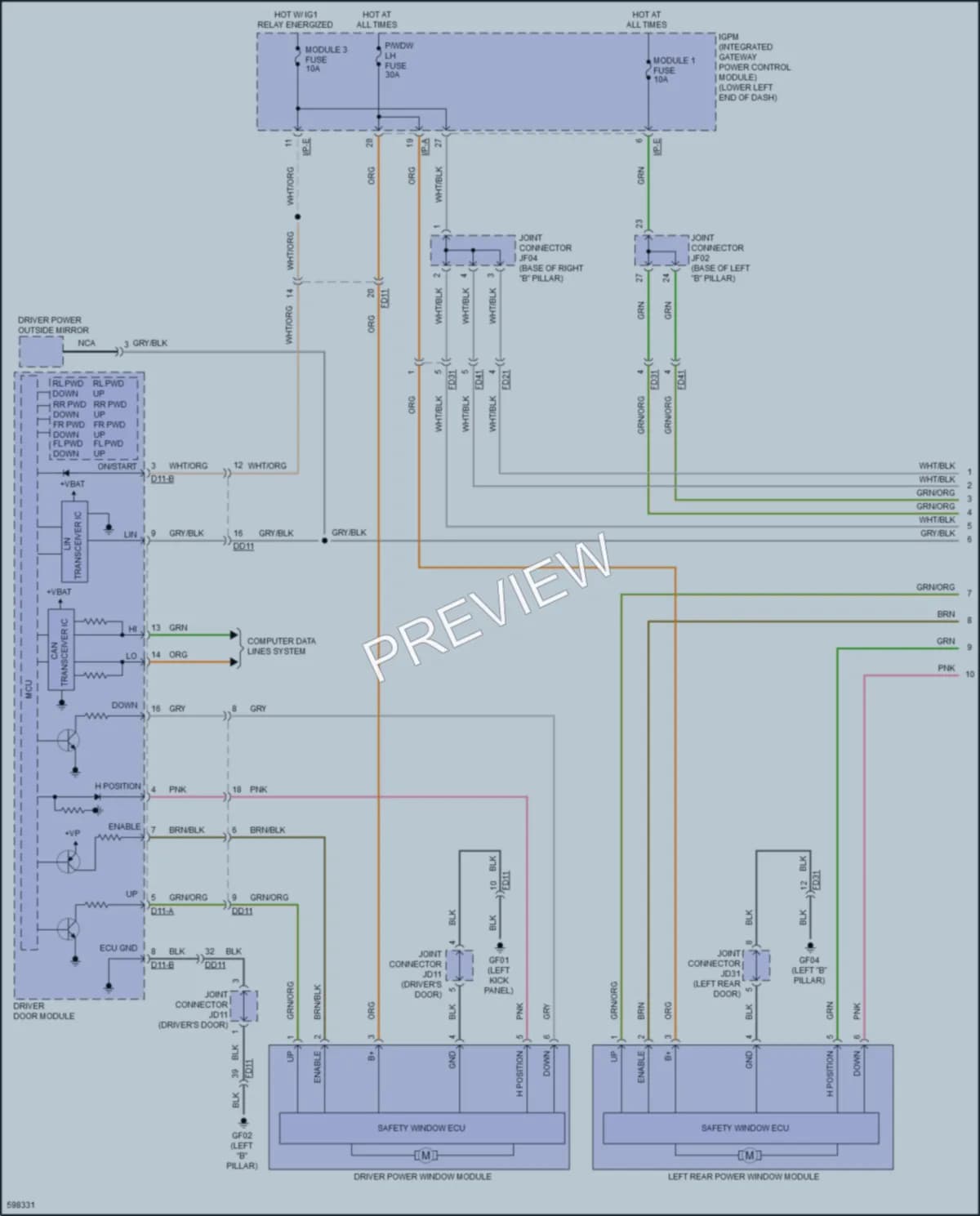 2018 Genesis G80 Power Windows wiring diagram preview