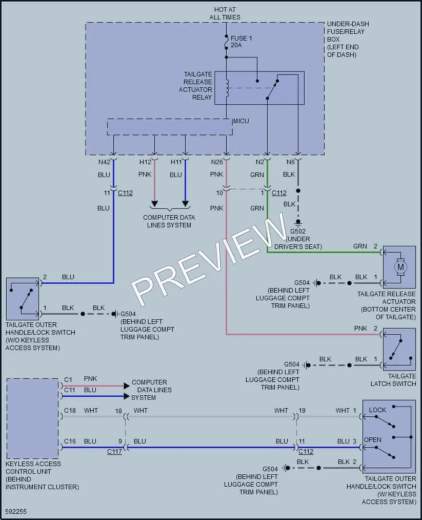 2018 Honda HRV Trunk Tailgate Fuel Door wiring diagram preview