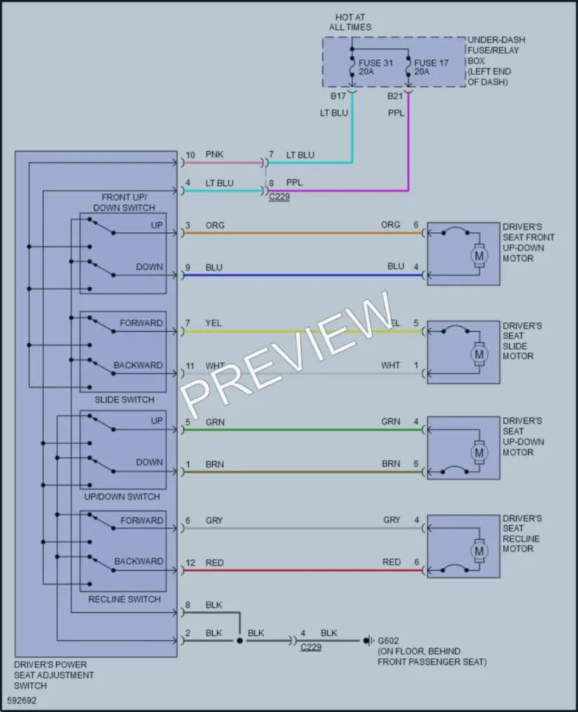 2018 Honda Odyssey Power Seats wiring diagram preview