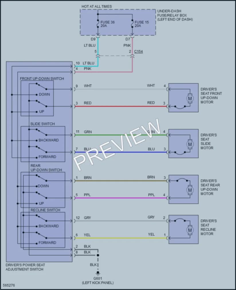 2018 Honda Pilot Power Seats wiring diagram preview