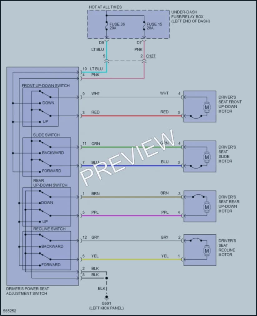2018 Honda Ridgeline Power Seats wiring diagram preview