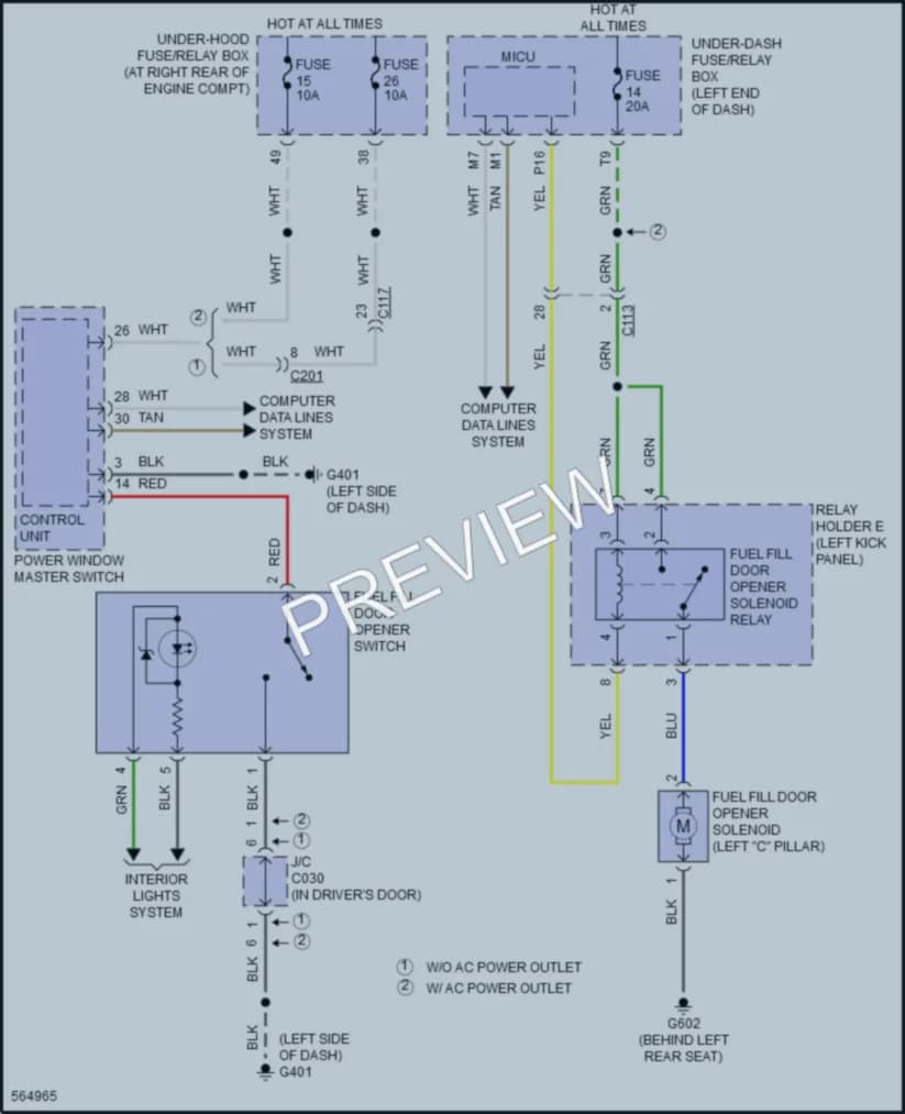 2018 Honda Ridgeline Trunk Tailgate Fuel Door wiring diagram preview