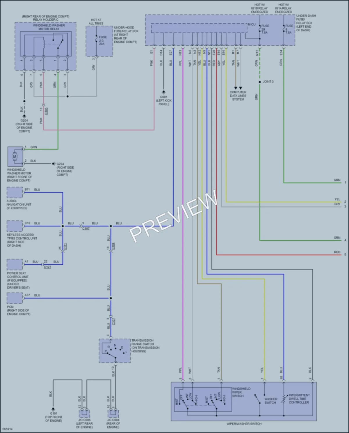 2018 Honda Ridgeline Wiper Washer wiring diagram preview