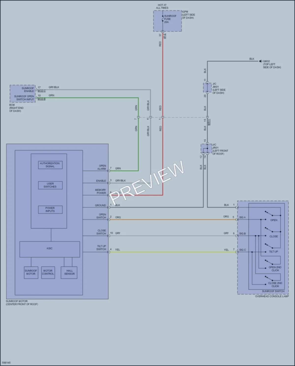 2018 Hyundai IoniqHybrid Power Top Sunroof wiring diagram preview