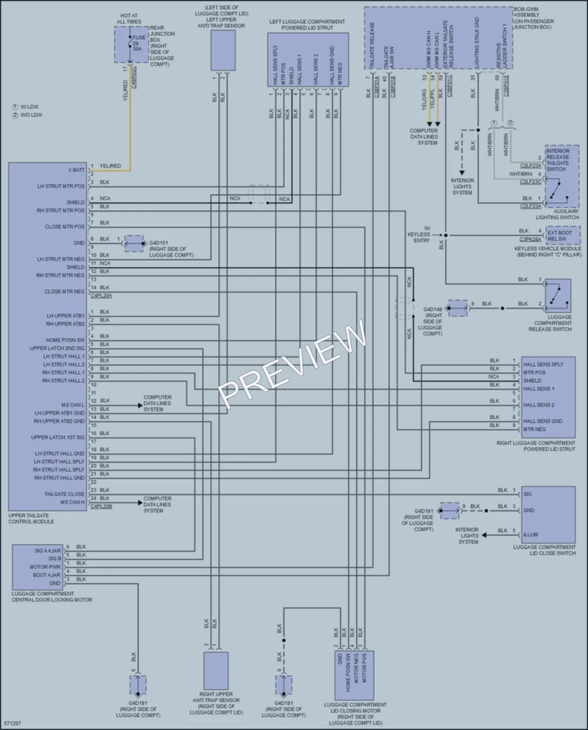 2018 Jaguar XF Trunk Tailgate Fuel Door wiring diagram preview