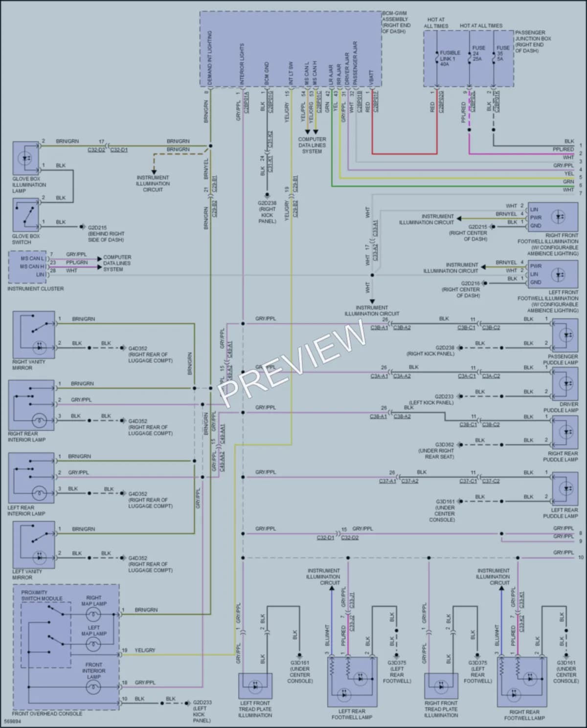 2018 LandRover RangeRoverSport Interior Lights wiring diagram preview