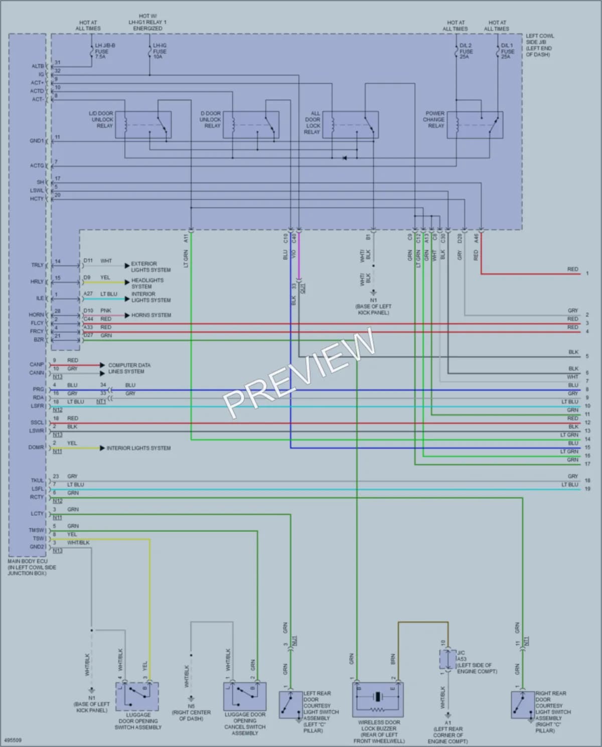 2018 Lexus GS450h Power Door Locks wiring diagram preview