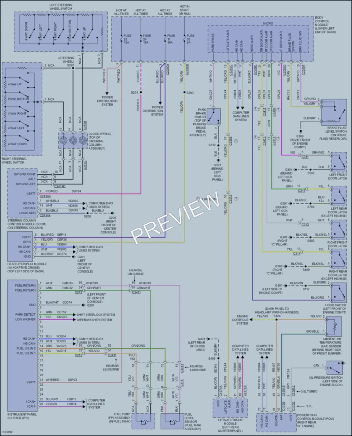 2018 Lincoln MKT Instrument Cluster wiring diagram preview