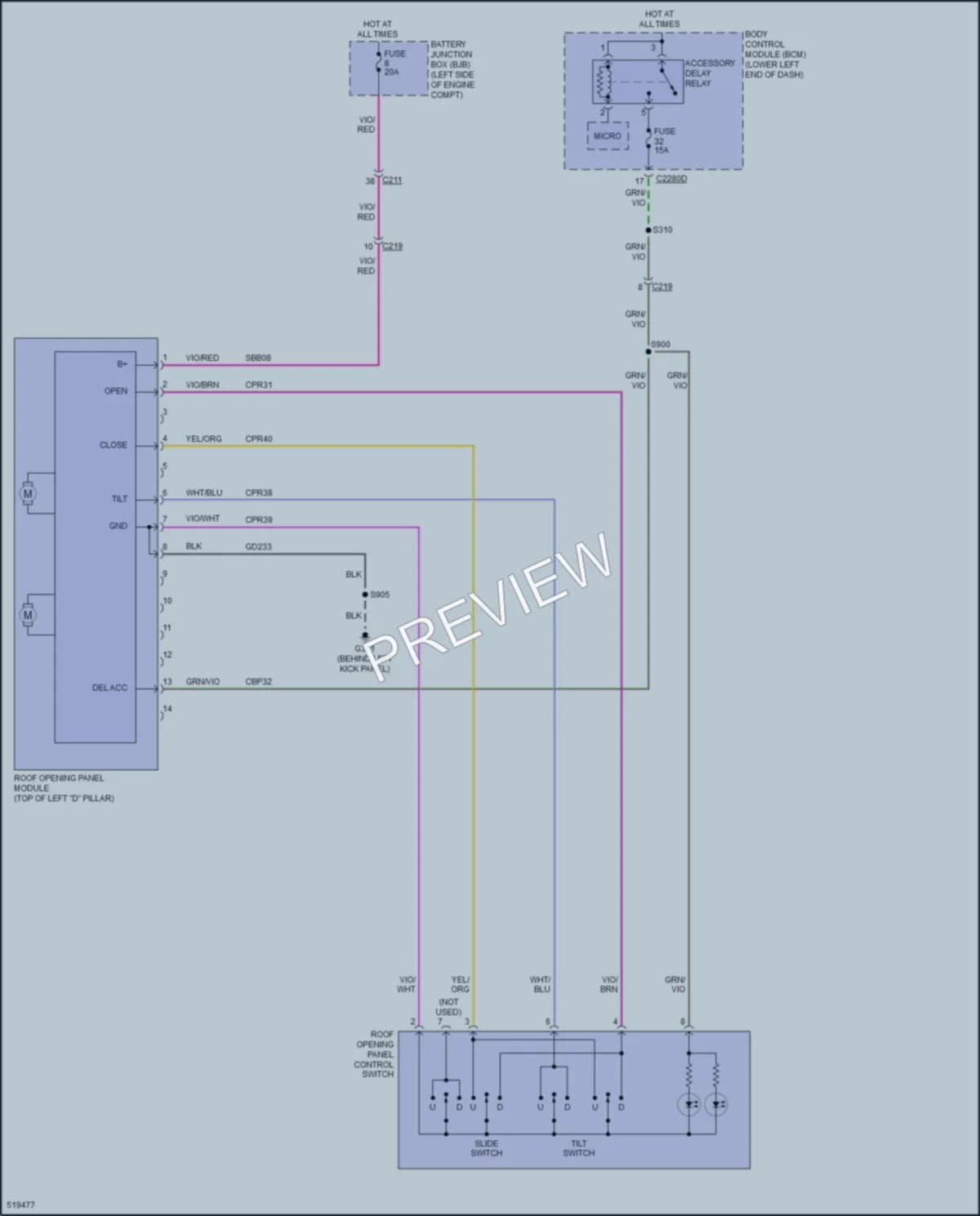 2018 Lincoln MKT Power Top Sunroof wiring diagram preview