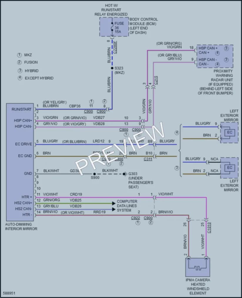 2018 Lincoln MKZ Power Mirrors wiring diagram preview