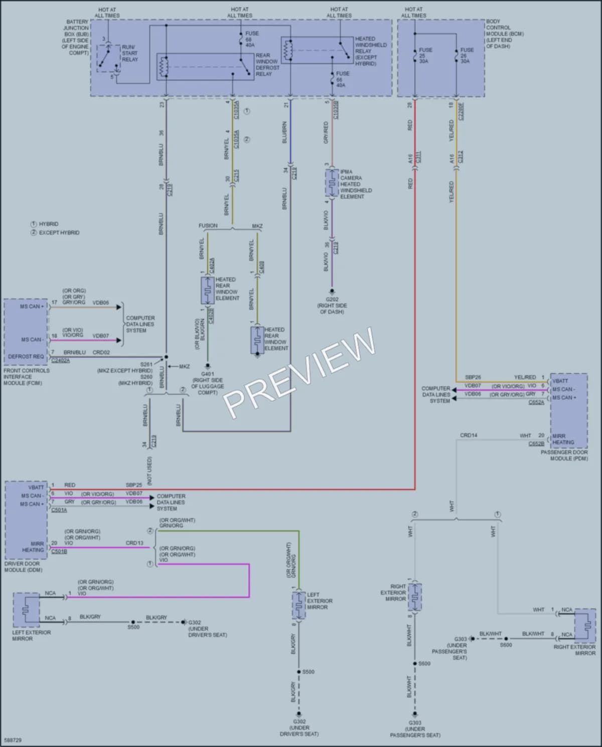 2018 Lincoln MKZHybrid Defoggers wiring diagram preview