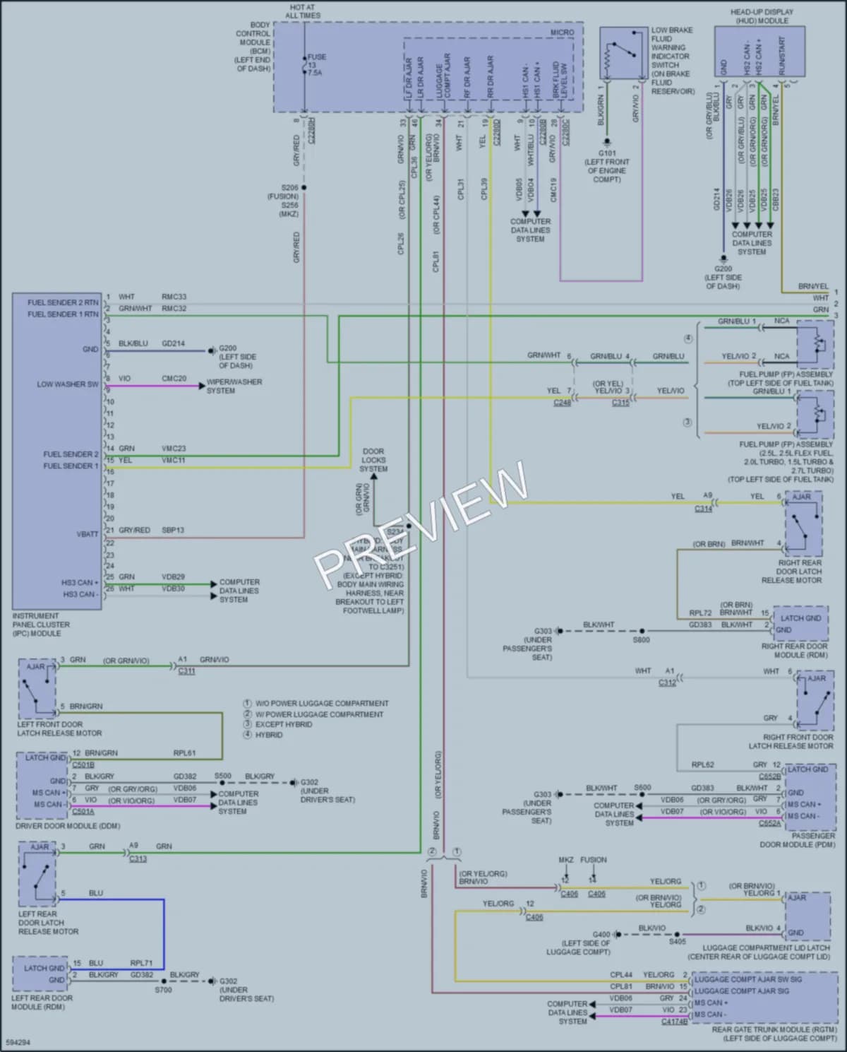 2018 Lincoln MKZHybrid Instrument Cluster wiring diagram preview