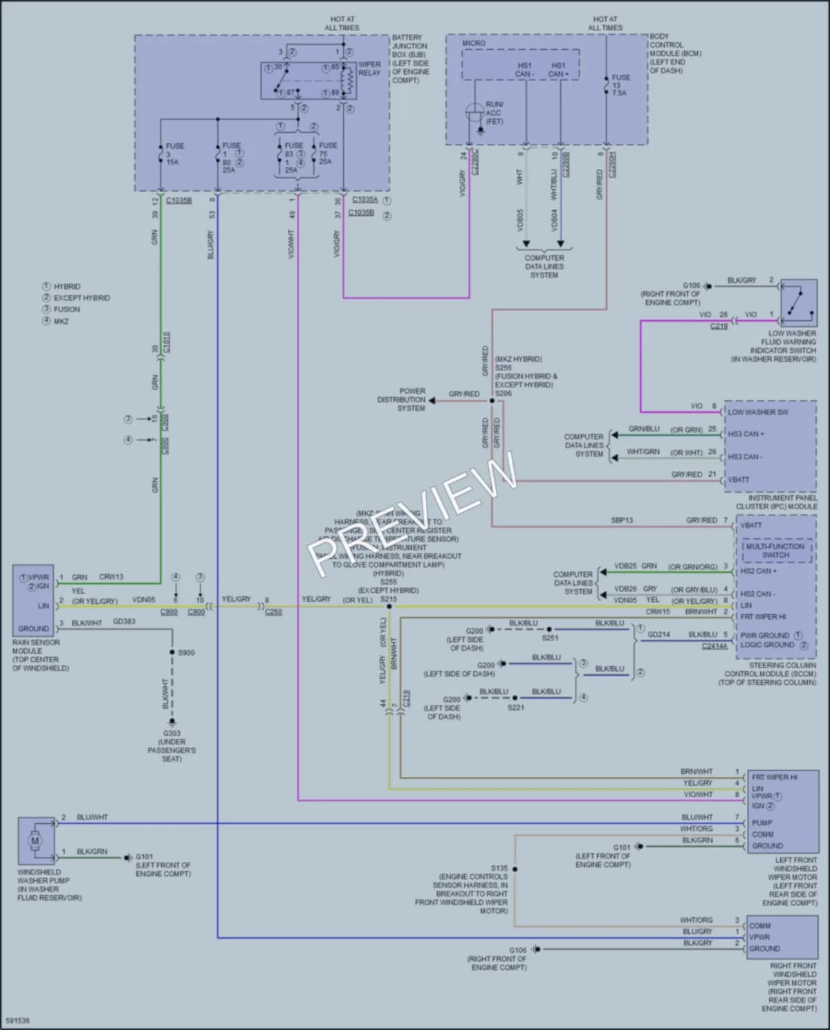 2018 Lincoln MKZHybrid Wiper Washer wiring diagram preview