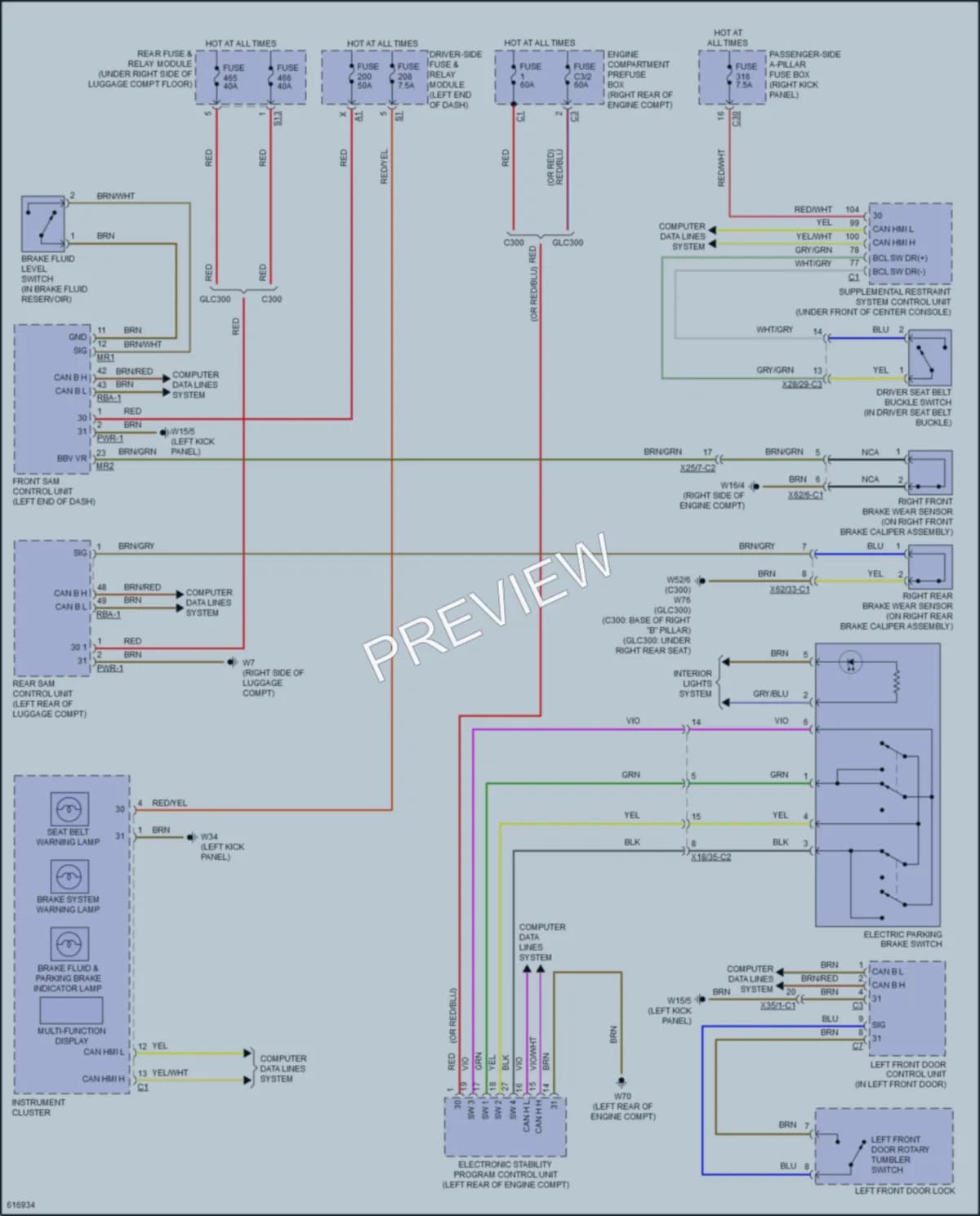 2018 MercedesBenz C300 Warning Systems wiring diagram preview