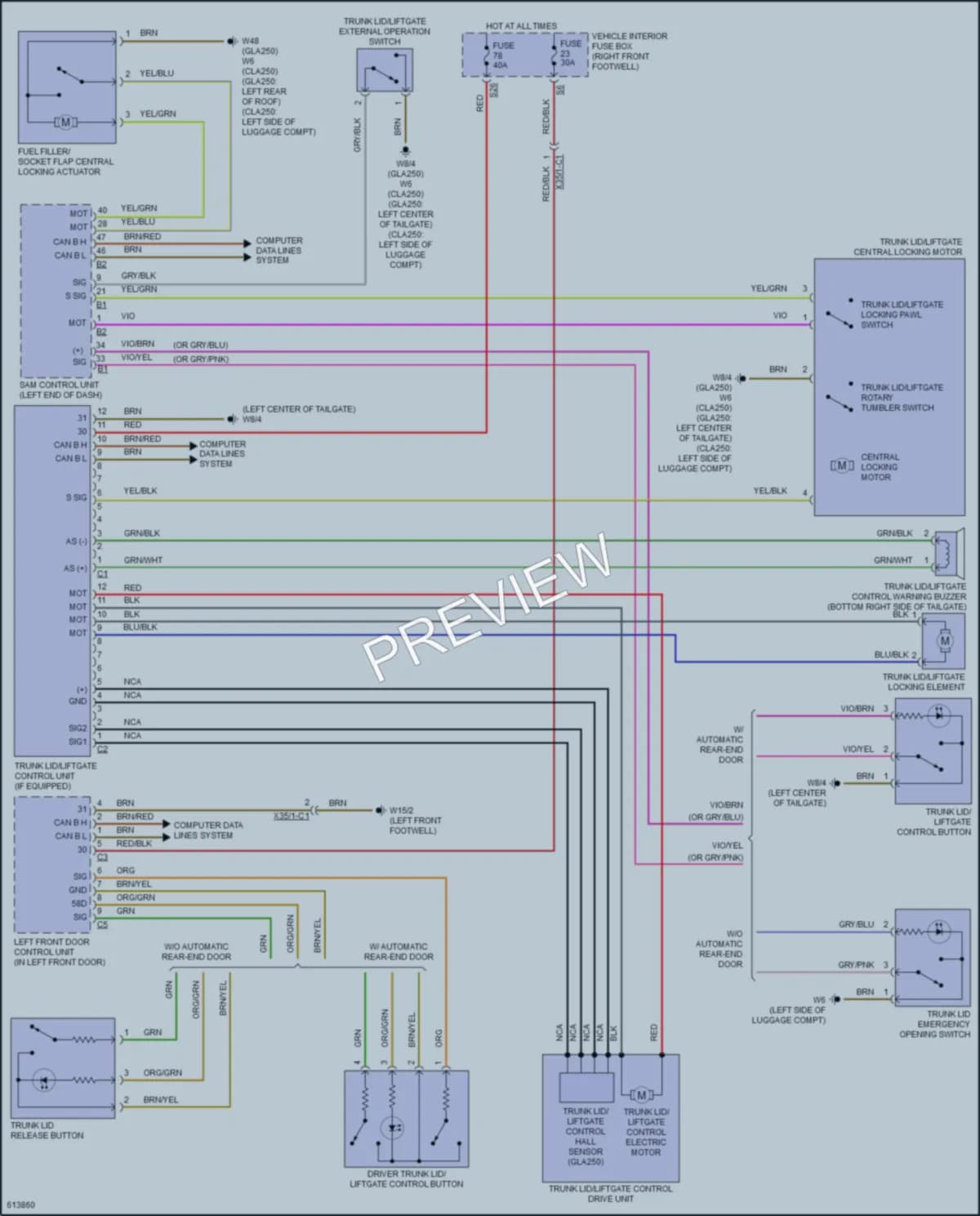 2018 MercedesBenz CLA250 Trunk Tailgate Fuel Door wiring diagram preview