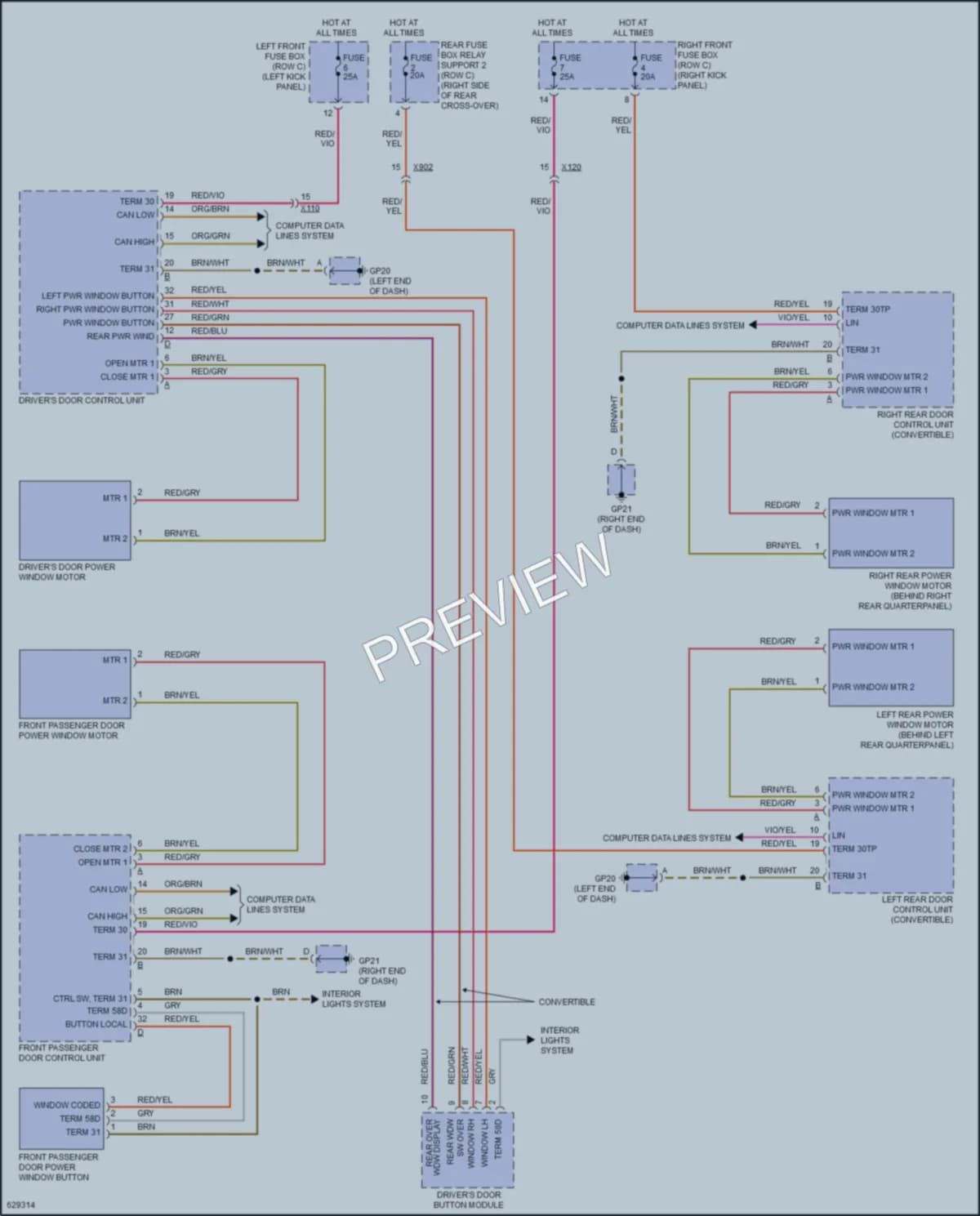 2018 Porsche 911 Power Windows wiring diagram preview