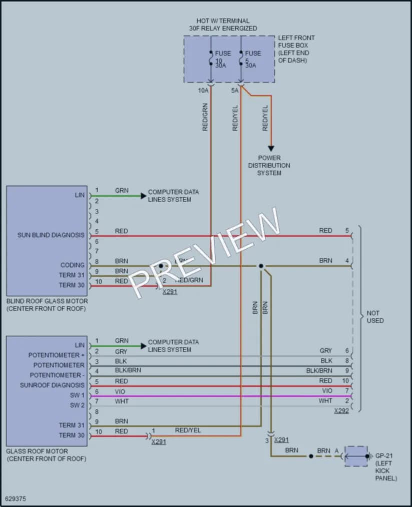2018 Porsche CayenneHybrid Power Top Sunroof wiring diagram preview