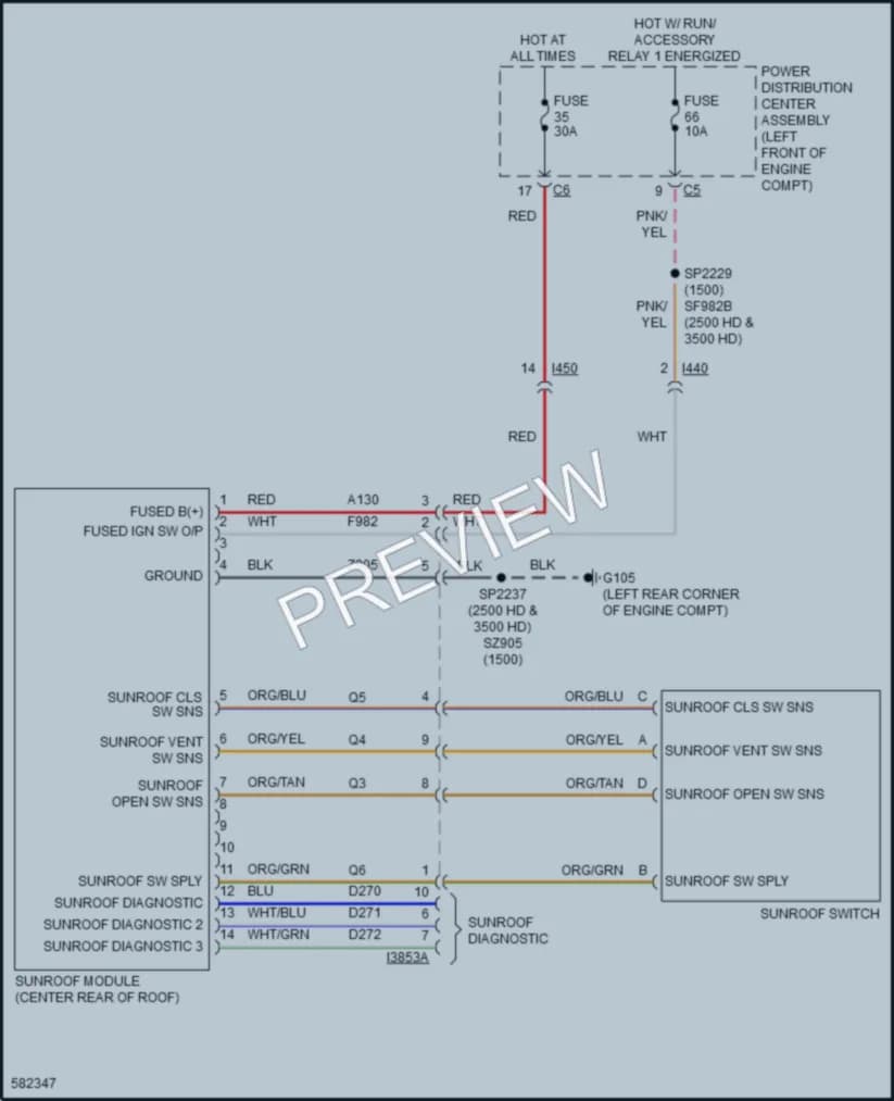 2018 Ram 2500Pickup Power Top Sunroof wiring diagram preview