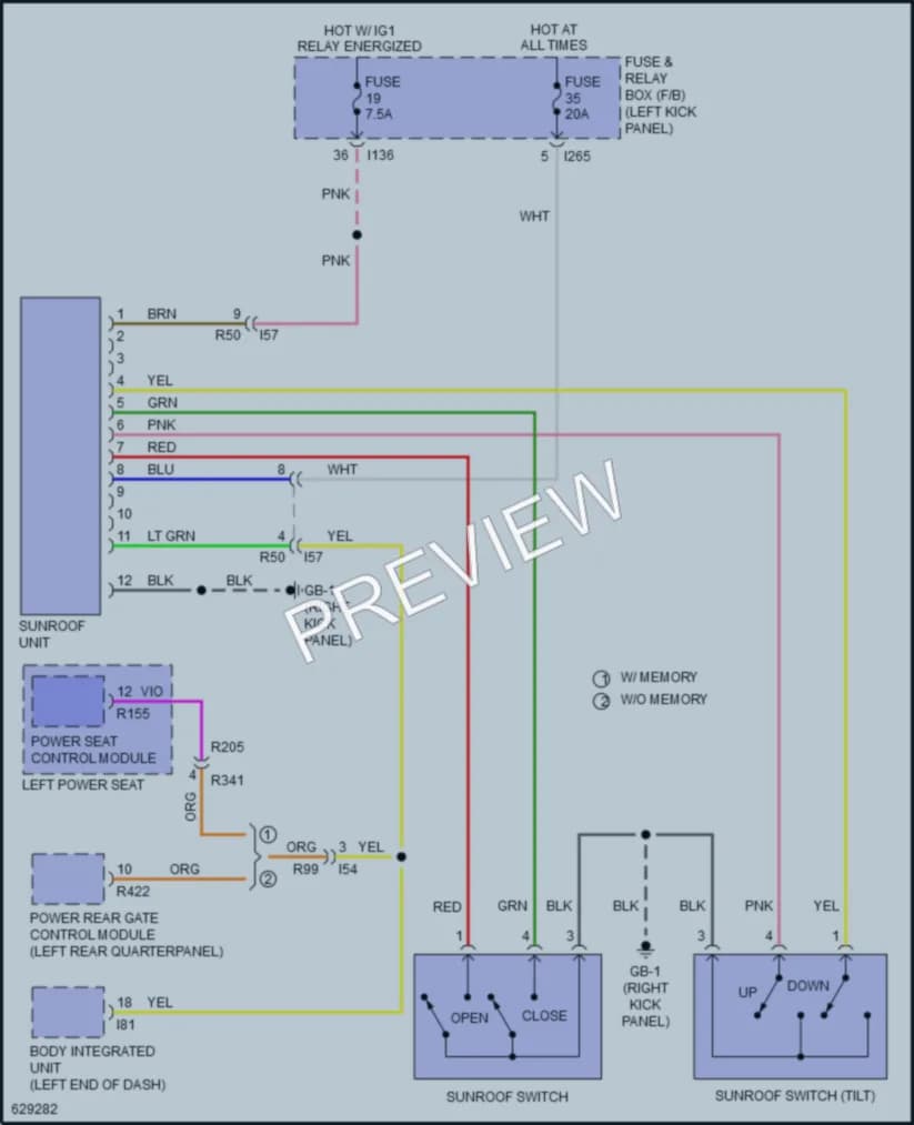 2018 Subaru Legacy Power Top Sunroof wiring diagram preview