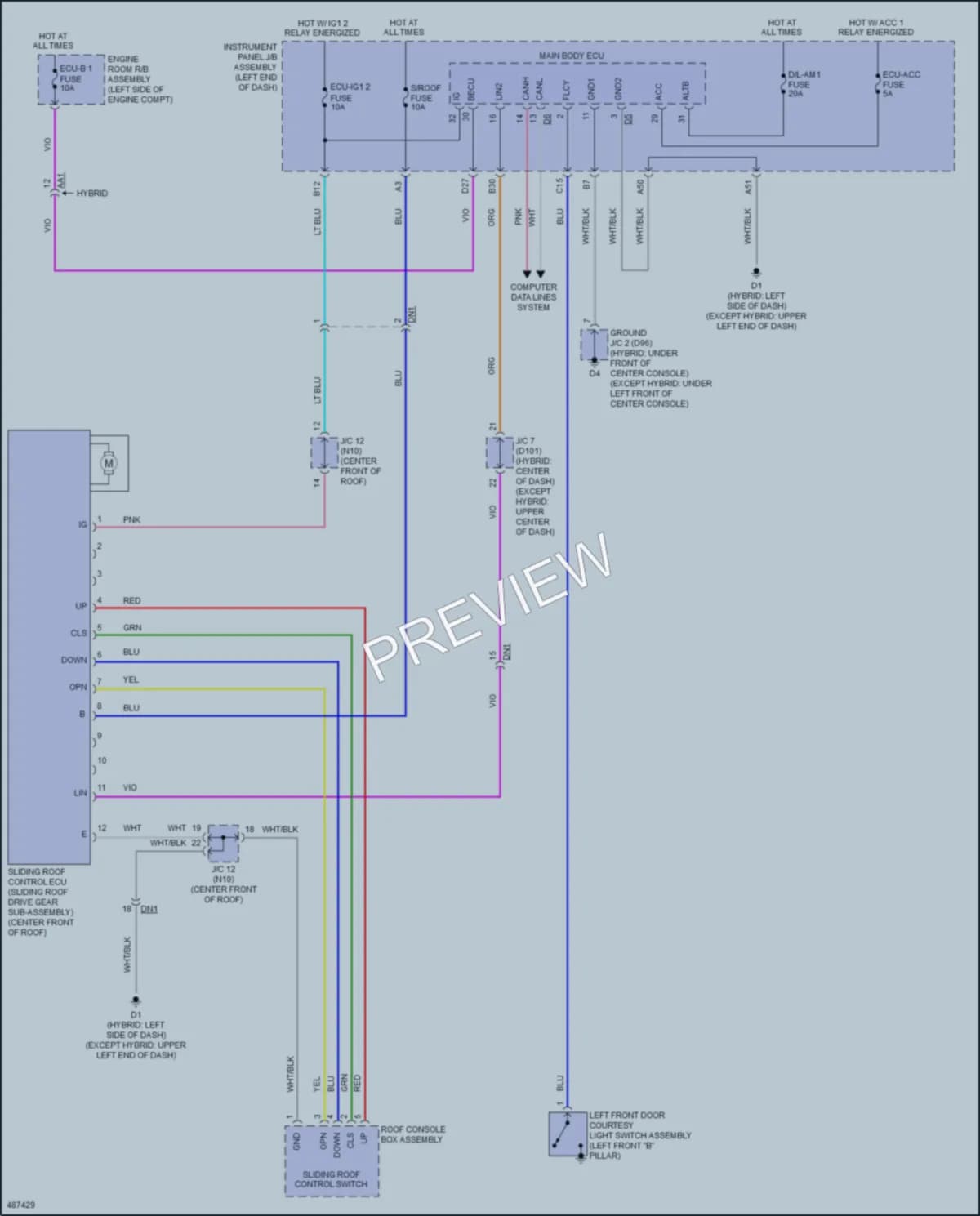 2018 Toyota Avalon Power Top Sunroof wiring diagram preview
