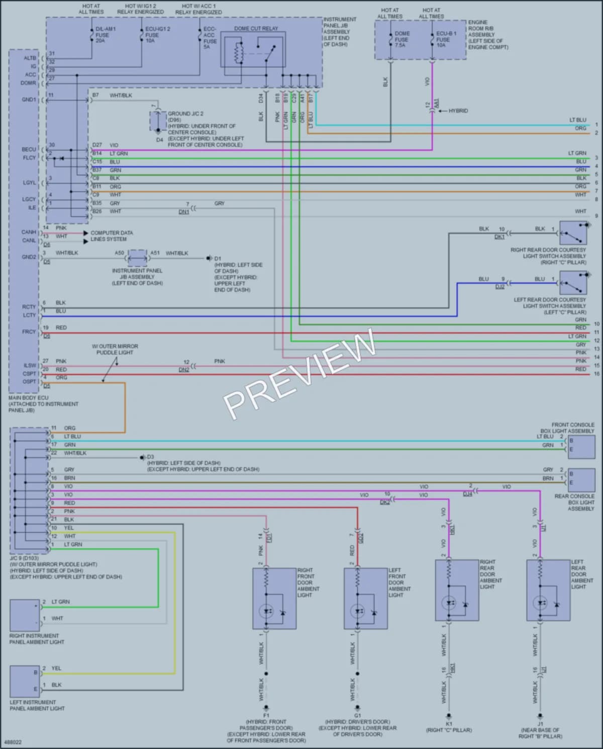 2018 Toyota AvalonHybrid Interior Lights wiring diagram preview
