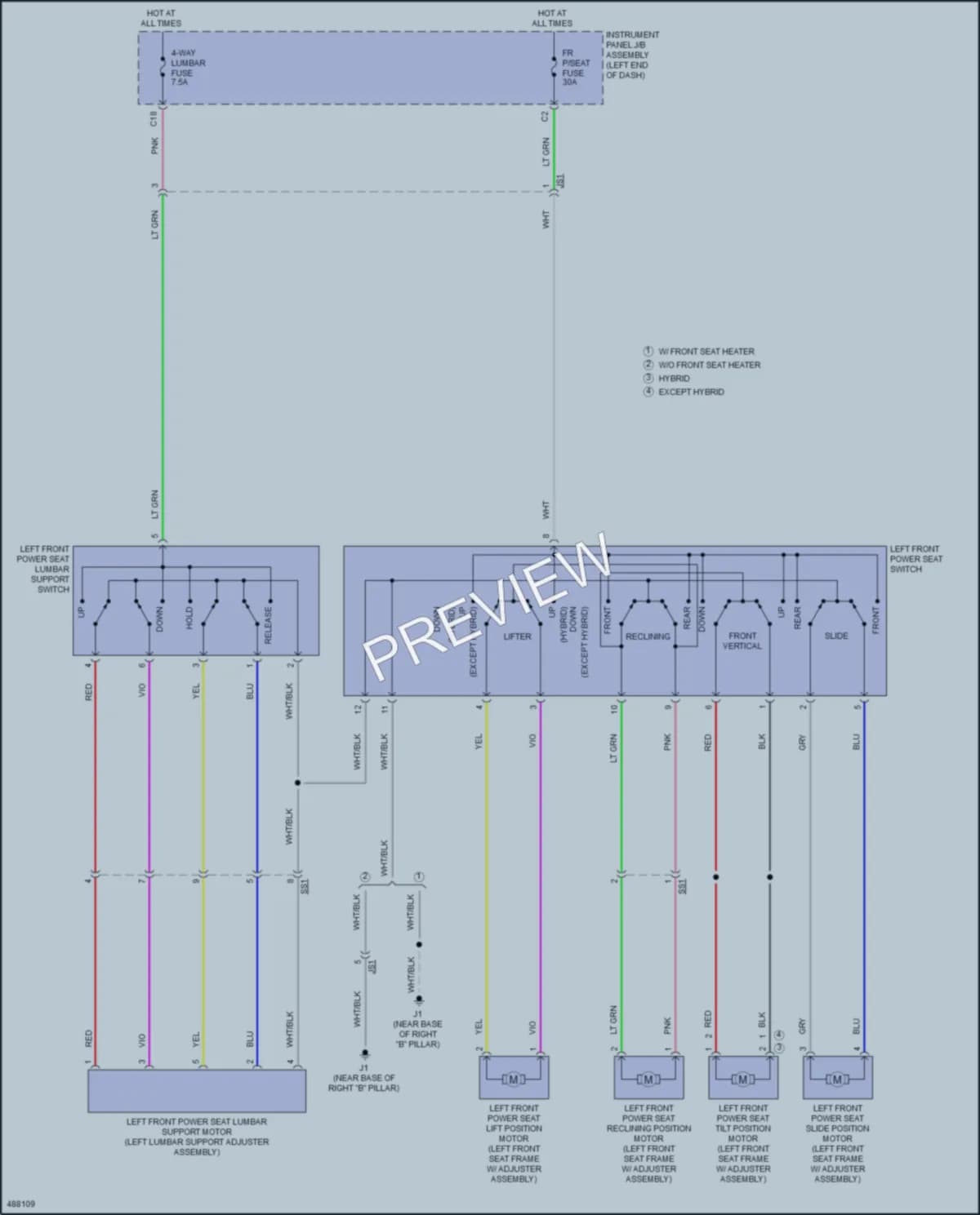 2018 Toyota AvalonHybrid Power Seats wiring diagram preview