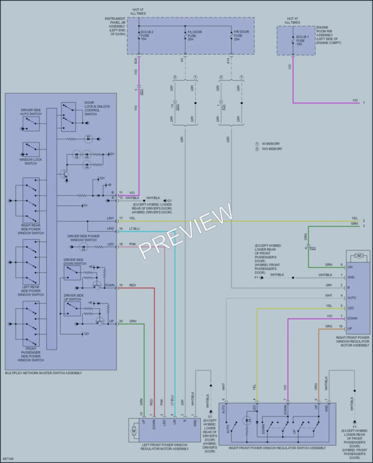 2018 Toyota AvalonHybrid Power Windows wiring diagram preview